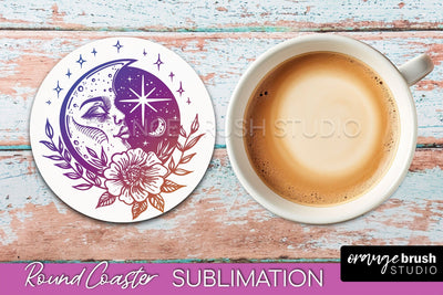 Celestial Coaster Sublimation, Boho Mystical Round Coaster Sublimation OrangeBrushStudio 