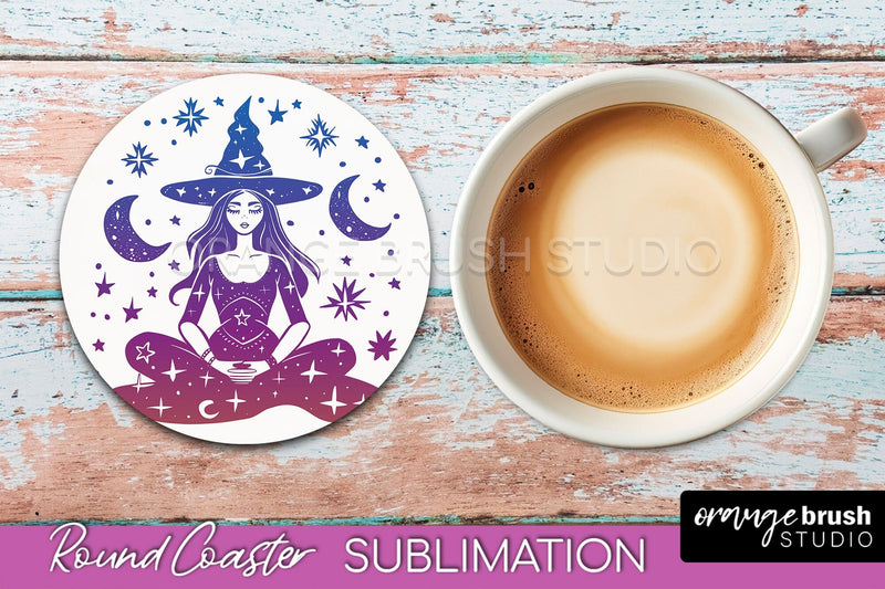 Celestial Coaster Sublimation, Boho Mystical Round Coaster Sublimation OrangeBrushStudio 