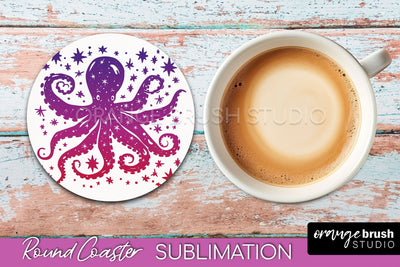 Celestial Coaster Sublimation, Boho Mystical Round Coaster Sublimation OrangeBrushStudio 