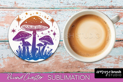 Celestial Coaster Sublimation, Boho Mystical Round Coaster Sublimation OrangeBrushStudio 