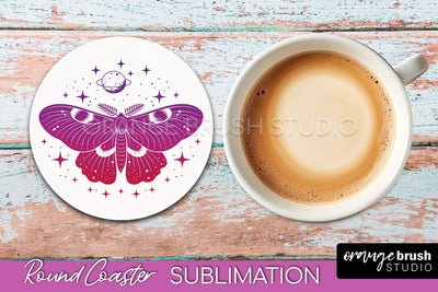 Celestial Coaster Sublimation, Boho Mystical Round Coaster Sublimation OrangeBrushStudio 