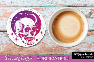 Celestial Coaster Sublimation, Boho Mystical Round Coaster Sublimation OrangeBrushStudio 