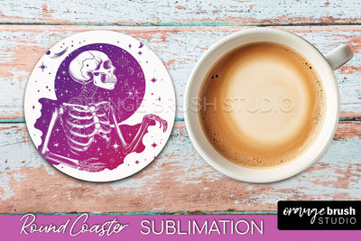 Celestial Coaster Sublimation, Boho Mystical Round Coaster Sublimation OrangeBrushStudio 