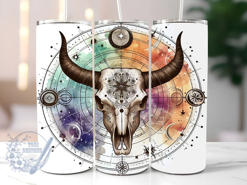 Celestial Cow Skull 20oz Skinny Tumbler, Mystical Bull Skull Graphic Tumbler Png, Straight & Tapered Tumbler Wrap, Instant Digital Download Sublimation ToriDesigns 