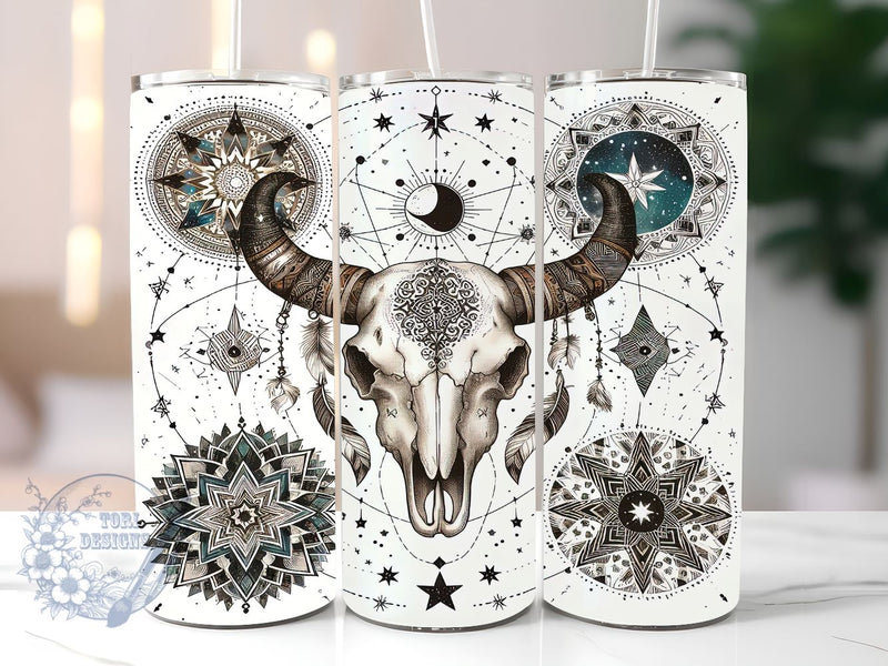 Celestial Cow Skull 20oz Skinny Tumbler, Mystical Bull Skull Graphic Tumbler Png, Straight & Tapered Tumbler Wrap, Instant Digital Download Sublimation ToriDesigns 