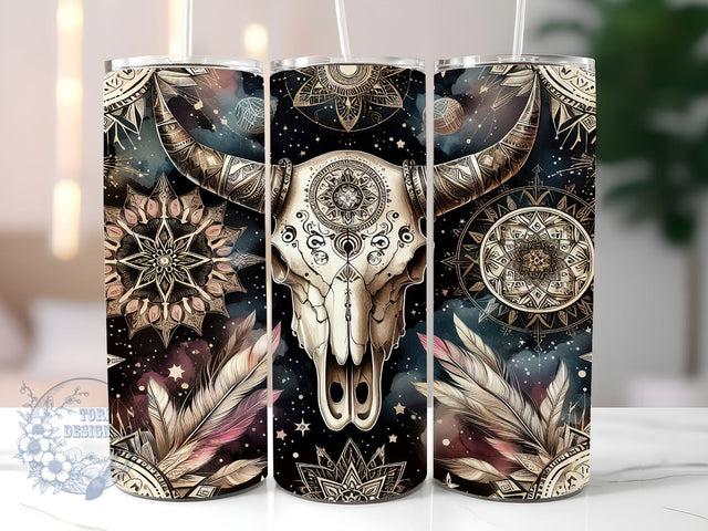 Celestial Cow Skull 20oz Skinny Tumbler, Mystical Bull Skull Graphic Tumbler Png, Straight & Tapered Tumbler Wrap, Instant Digital Download Sublimation ToriDesigns 