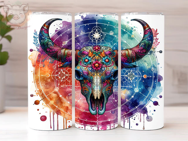 Celestial Cow Skull 20oz Tumbler Png, Straight & Tapered Tumbler Png, Mystical Bull Skull Graphic Tumbler Png, Digital Download PNG Sublimation Lara' s Designs 