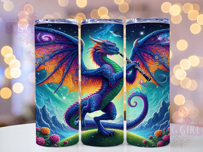 Celestial Dragon Fantasy Music 20oz Tumbler, Fantasy Music Cup, 20oz Tumbler Wrap, Oboe Player Sublimation, Mythical Creature Mug, Starry Night Dragon PNG, Cosmic Fantasy Design Sublimation SvggirlplusArt 