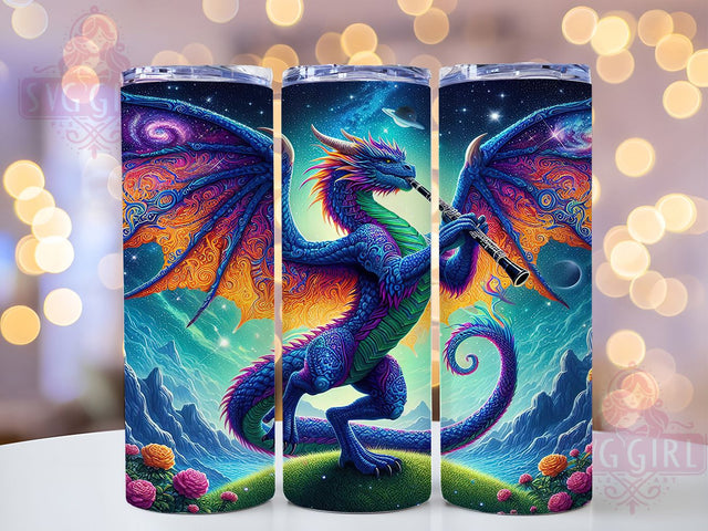 Celestial Dragon Fantasy Music 20oz Tumbler, Fantasy Music Cup, 20oz Tumbler Wrap, Oboe Player Sublimation, Mythical Creature Mug, Starry Night Dragon PNG, Cosmic Fantasy Design Sublimation SvggirlplusArt 