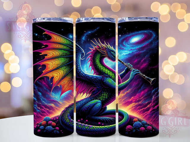 Celestial Dragon Fantasy Music 20oz Tumbler, Fantasy Music Cup, 20oz Tumbler Wrap, Oboe Player Sublimation, Mythical Creature Mug, Starry Night Dragon PNG, Cosmic Fantasy Design Sublimation SvggirlplusArt 