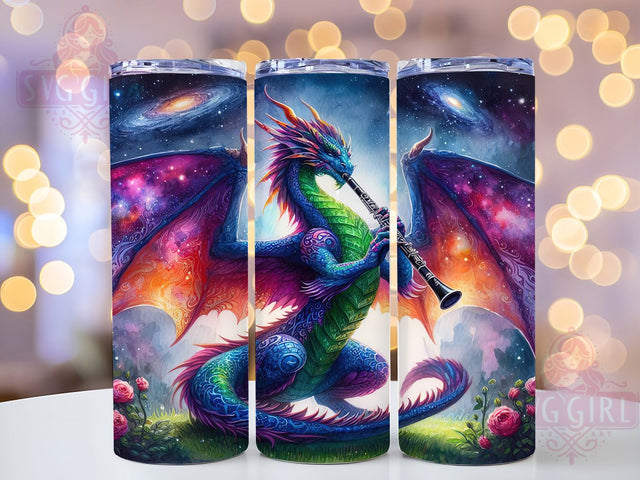 Celestial Dragon Fantasy Music 20oz Tumbler, Fantasy Music Cup, 20oz Tumbler Wrap, Oboe Player Sublimation, Mythical Creature Mug, Starry Night Dragon PNG, Cosmic Fantasy Design Sublimation SvggirlplusArt 