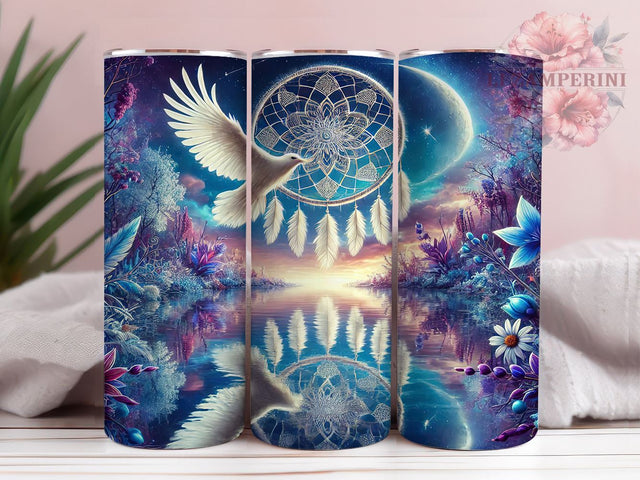 Celestial Dreamcatcher Dove Tumbler, Dreamcatcher Tumbler, Celestial Design, Dove Tumbler, 20oz Wrap, Boho Chic Drinkware, Night Sky Decor, Unique Gift Sublimation Li Zamperini 