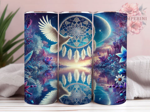 Celestial Dreamcatcher Dove Tumbler, Dreamcatcher Tumbler, Celestial Design, Dove Tumbler, 20oz Wrap, Boho Chic Drinkware, Night Sky Decor, Unique Gift Sublimation Li Zamperini 