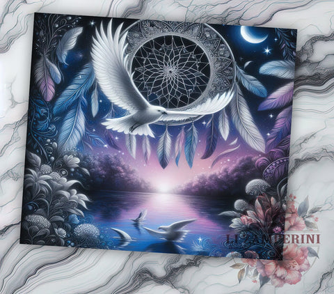 Celestial Dreamcatcher Dove Tumbler, Dreamcatcher Tumbler, Celestial Design, Dove Tumbler, 20oz Wrap, Boho Chic Drinkware, Night Sky Decor, Unique Gift Sublimation Li Zamperini 