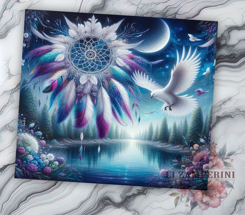 Celestial Dreamcatcher Dove Tumbler, Dreamcatcher Tumbler, Celestial Design, Dove Tumbler, 20oz Wrap, Boho Chic Drinkware, Night Sky Decor, Unique Gift Sublimation Li Zamperini 