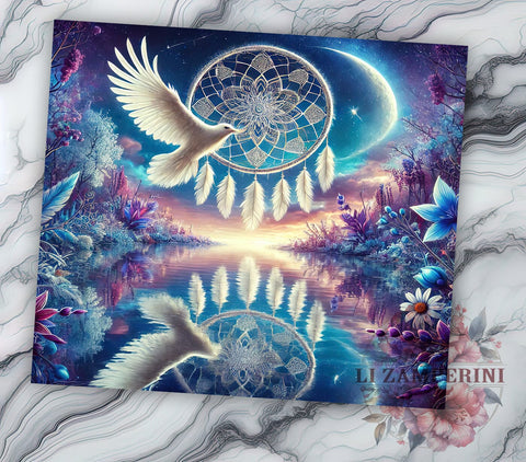Celestial Dreamcatcher Dove Tumbler, Dreamcatcher Tumbler, Celestial Design, Dove Tumbler, 20oz Wrap, Boho Chic Drinkware, Night Sky Decor, Unique Gift Sublimation Li Zamperini 