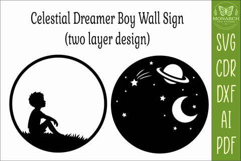 Celestial Dreamer Boy Space Wall Sign Laser Cut SVG SVG APInspireddesigns 