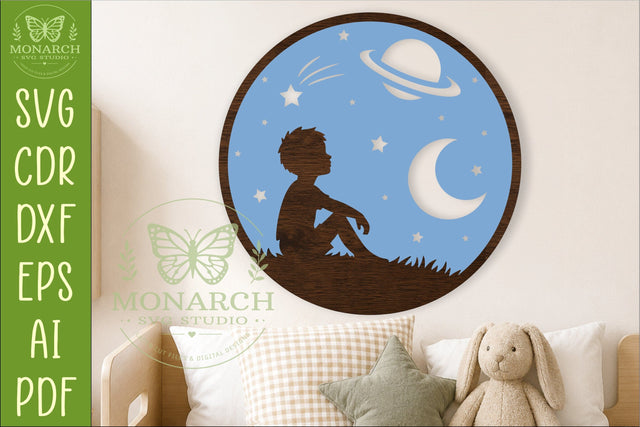 Celestial Dreamer Boy Space Wall Sign Laser Cut SVG SVG APInspireddesigns 