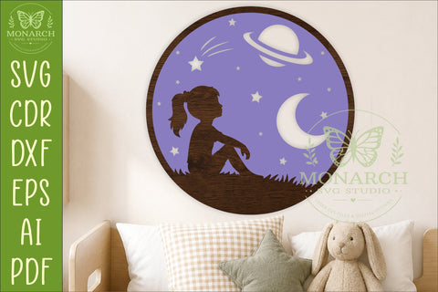 Celestial Dreamer Girl Space Wall Sign Laser Cut SVG SVG APInspireddesigns 