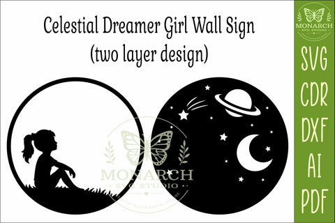 Celestial Dreamer Girl Space Wall Sign Laser Cut SVG SVG APInspireddesigns 