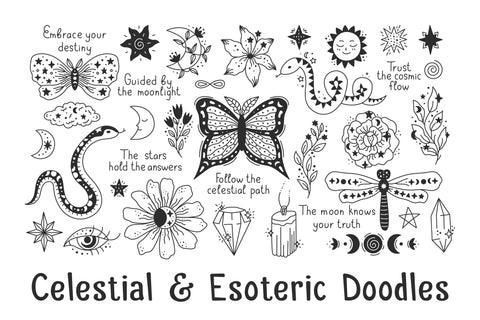 Celestial & Esoteric Doodles PNG Clipart Sublimation Rin Green 