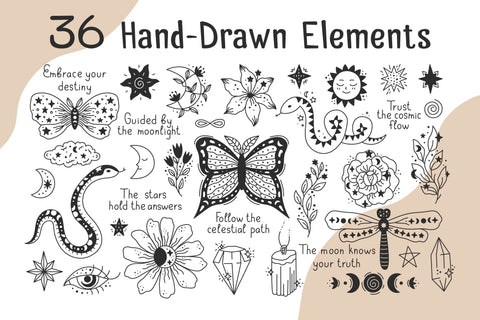 Celestial & Esoteric Doodles PNG Clipart Sublimation Rin Green 