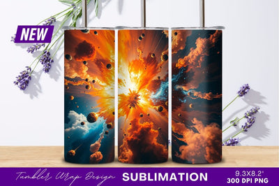 Celestial explosion with planets and clouds tumbler png Sublimation Regulrcrative 
