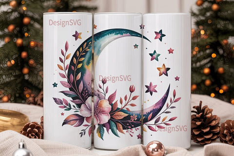 Celestial Floral Moon 20oz Tumbler Wrap Sublimation DesignSVG 