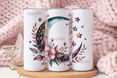 Celestial Floral Moon 20oz Tumbler Wrap Sublimation DesignSVG 