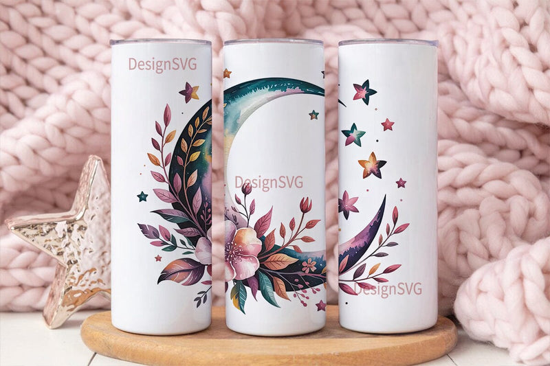 Celestial Floral Moon 20oz Tumbler Wrap Sublimation DesignSVG 