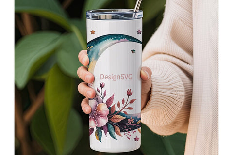 Celestial Floral Moon 20oz Tumbler Wrap Sublimation DesignSVG 