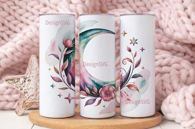 Celestial Floral Moon 20oz Tumbler Wrap Sublimation DesignSVG 