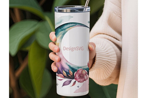Celestial Floral Moon 20oz Tumbler Wrap Sublimation DesignSVG 