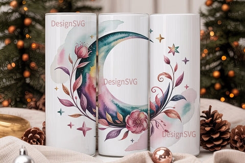 Celestial Floral Moon 20oz Tumbler Wrap Sublimation DesignSVG 
