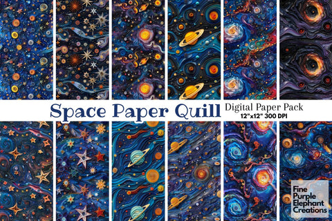 Celestial Galaxy Quilling Pattern Digital Paper - Space Sublimation Digital Pattern Fine Purple Elephant Creations 