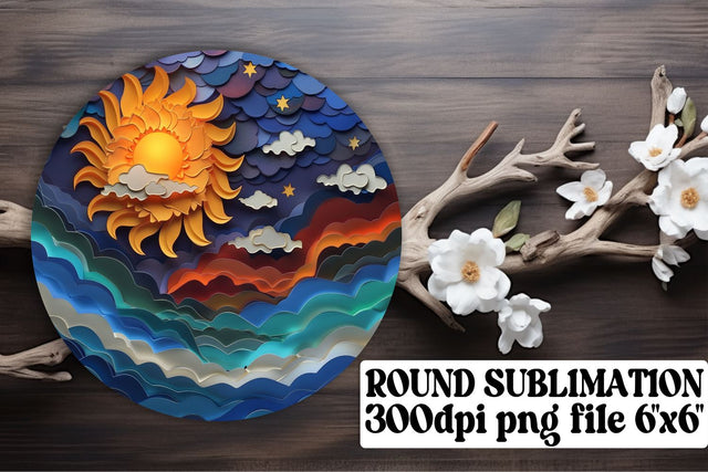 Celestial Glow 3D Sun: Circle Sublimation Designs Sublimation afrosvg 