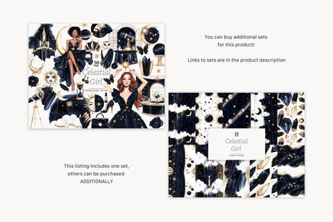 Celestial Goddess Digital Paper | Moon Star Seamless Pattern Digital Pattern GlamArtZhanna 