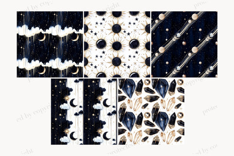 Celestial Goddess Digital Paper | Moon Star Seamless Pattern Digital Pattern GlamArtZhanna 