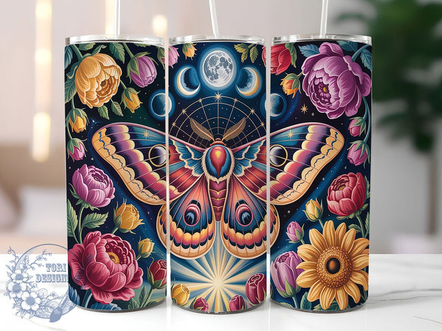Celestial Gothic Moth Tumbler, Witchy Vibes, Celestial Moth, Witchy Tumbler, 20oz Tumbler Wrap, Sublimation Design, Skinny Tumbler Png Sublimation ToriDesigns 