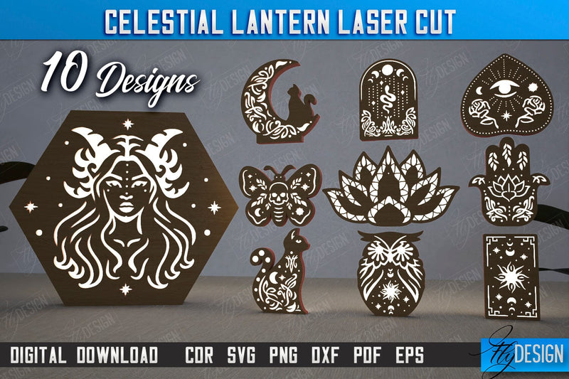 Celestial Lantern Bundle | Tabletop Night Light | Decorative Lantern | Table Lamp | CNC Files SVG Fly Design 