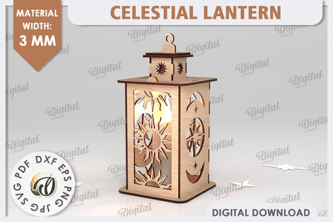 Celestial Lantern Laser Cut Design. Sun And Moon Decor SVG SVG Evgenyia Guschina 
