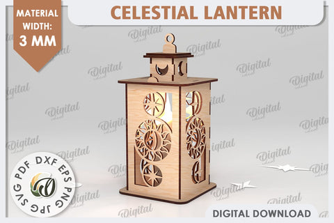 Celestial Lantern Laser Cut Design. Sun And Moon Decor SVG SVG Evgenyia Guschina 