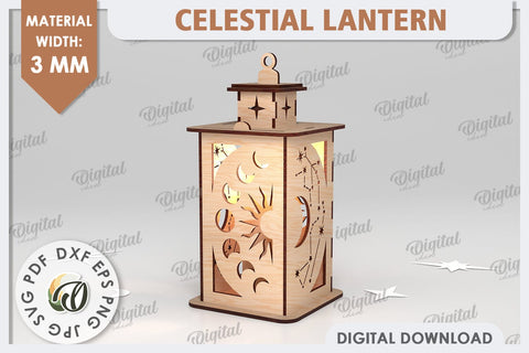 Celestial Lantern Laser Cut Design. Sun And Moon Decor SVG SVG Evgenyia Guschina 