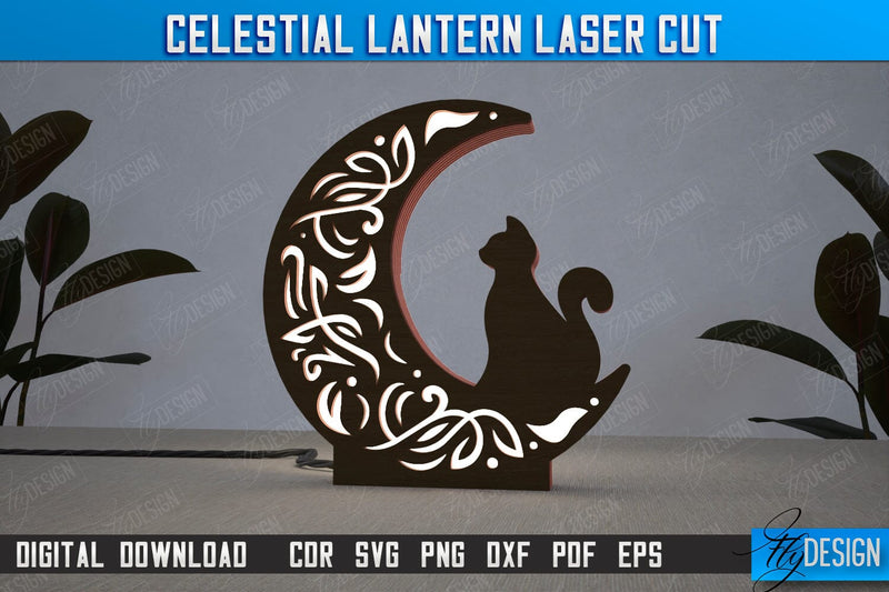 Celestial Lantern | Tabletop Night Light | Decorative Lantern | Table Lamp | CNC File SVG Fly Design 