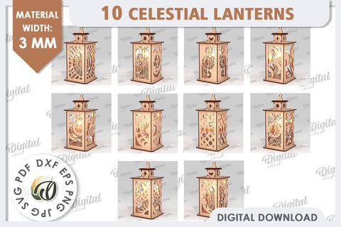Celestial Lanterns Laser Cut Bundle. Sun And Moon Decor SVG SVG Evgenyia Guschina 