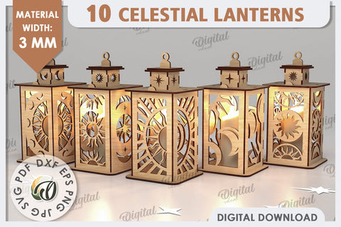Celestial Lanterns Laser Cut Bundle. Sun And Moon Decor SVG SVG Evgenyia Guschina 