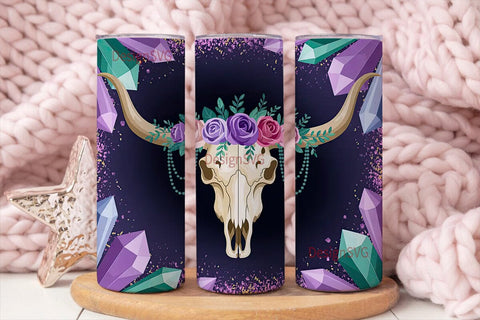 Celestial Longhorn Skull 20oz Tumbler Sublimation DesignSVG 