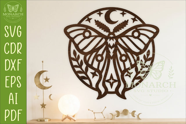 Celestial Luna Moth SVG | Moon and Stars Wall Art | Laser SVG APInspireddesigns 
