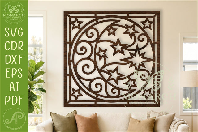 Celestial Moon and Stars SVG, Whimsical Crescent Moon Laser SVG APInspireddesigns 