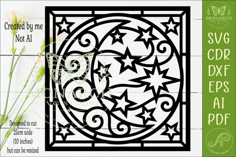 Celestial Moon and Stars SVG, Whimsical Crescent Moon Laser SVG APInspireddesigns 